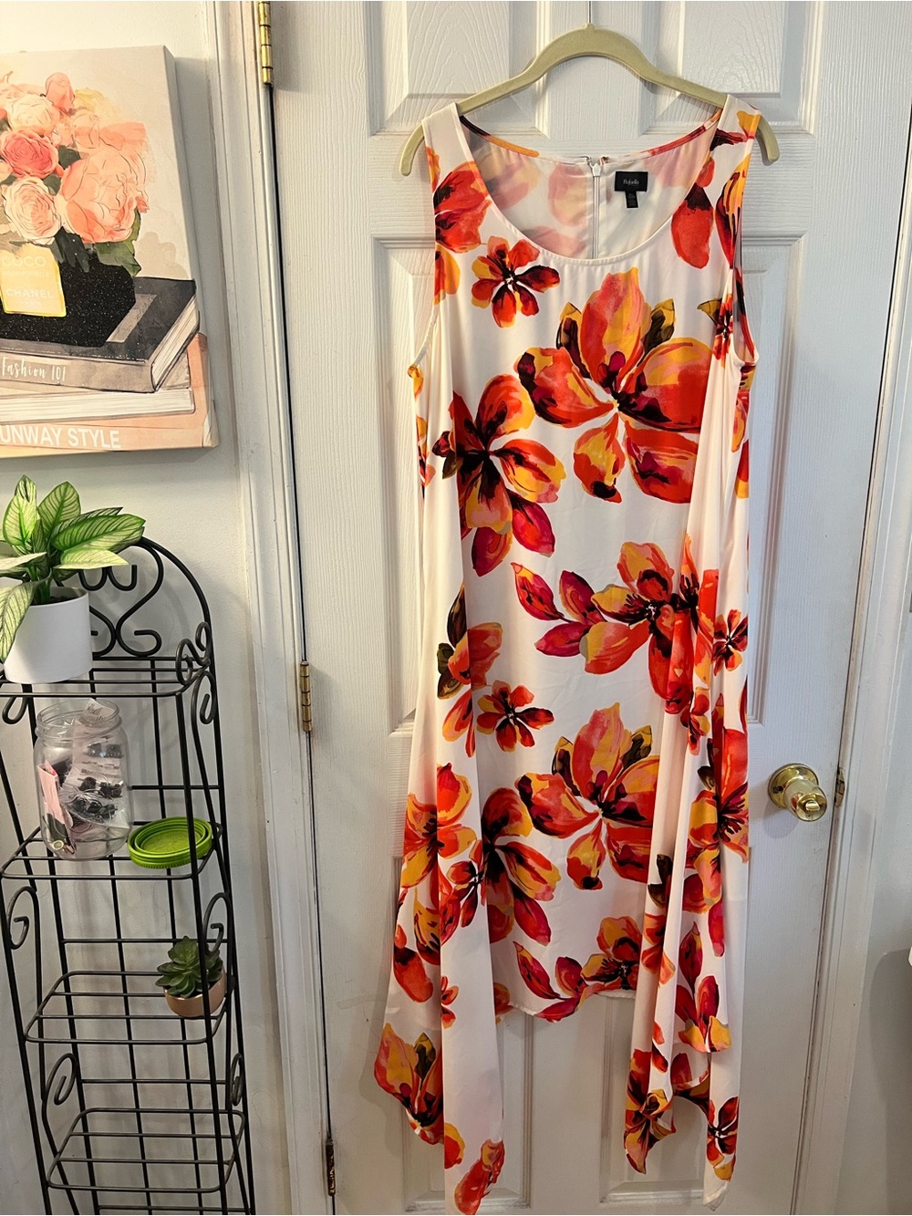 Rafaella White Maxi Dress with Red and Orange Floral Print